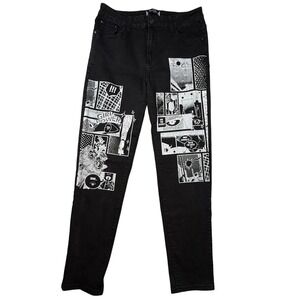 Blue Topic Black Denim Jeans Comic Book white Print‎ Girl Power Love Size 15 16
